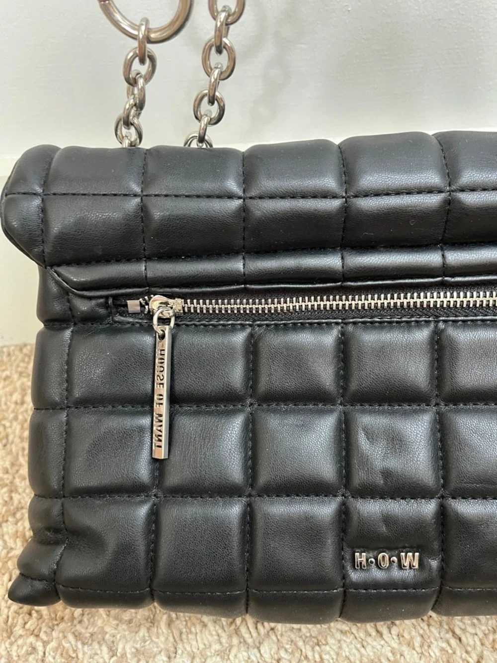 HOUSE OF WANT HOW Black Vinyl Quilted Purse with Chain Handle